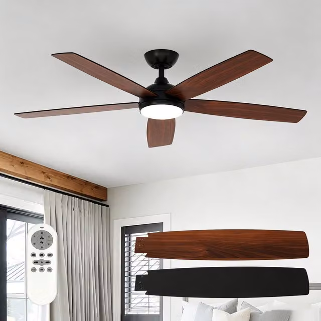 GOECO Modern Wooden LED Ceiling Fan Light with Remote Control, Brown