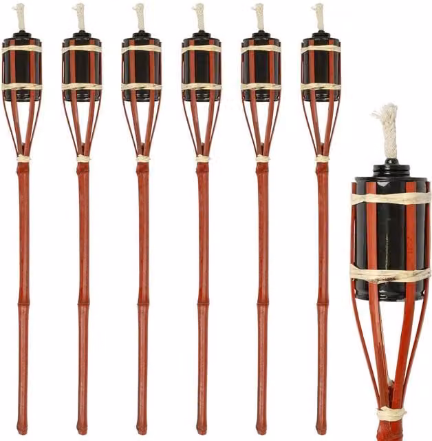 Harbour Housewares Red Bamboo Garden Fire Torches with Ground Spike, Pack of 6, Height: 60 cm
