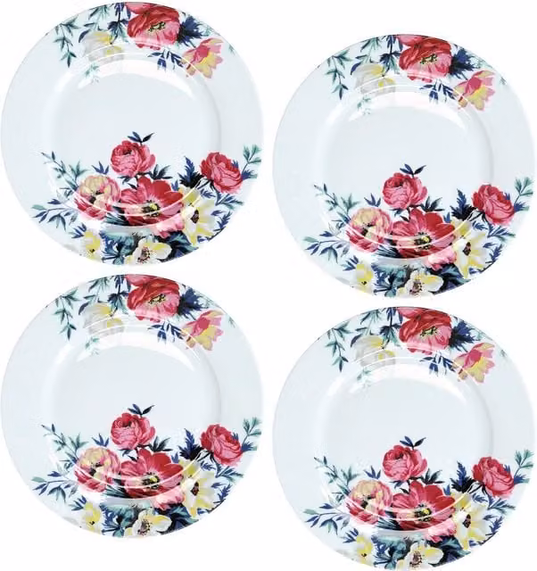 Mikasa Set of 4 Clovelly Pink and White Floral Porcelain Dinner Plates, Diameter: 26 cm