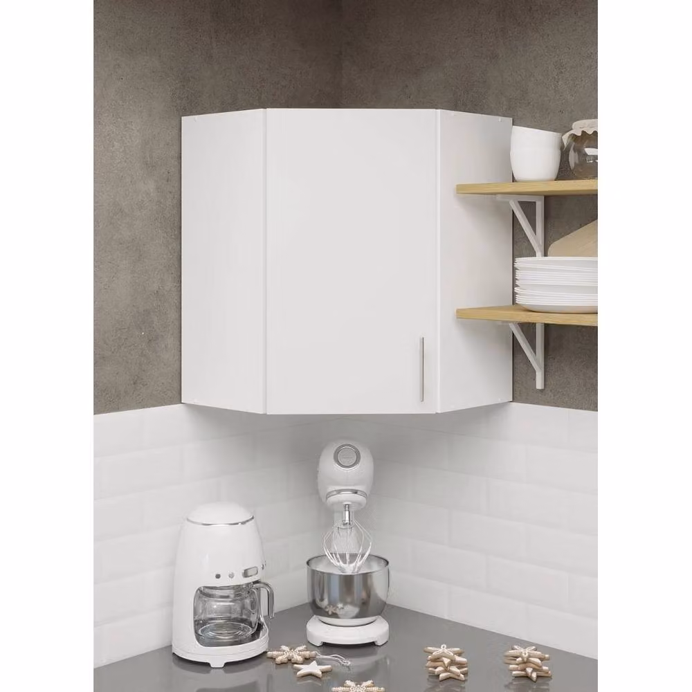 SPETLEK Modern White Matt Kitchen Wall Corner Storage Cabinet with Hinged Doors and Internal Shelves – 2