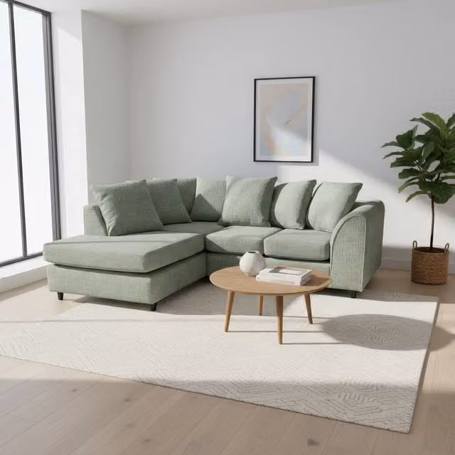 Abakus Direct Jumbo Chenille Left-Facing Corner Sofa with Plush Chaise Extension in Dark Green – 1