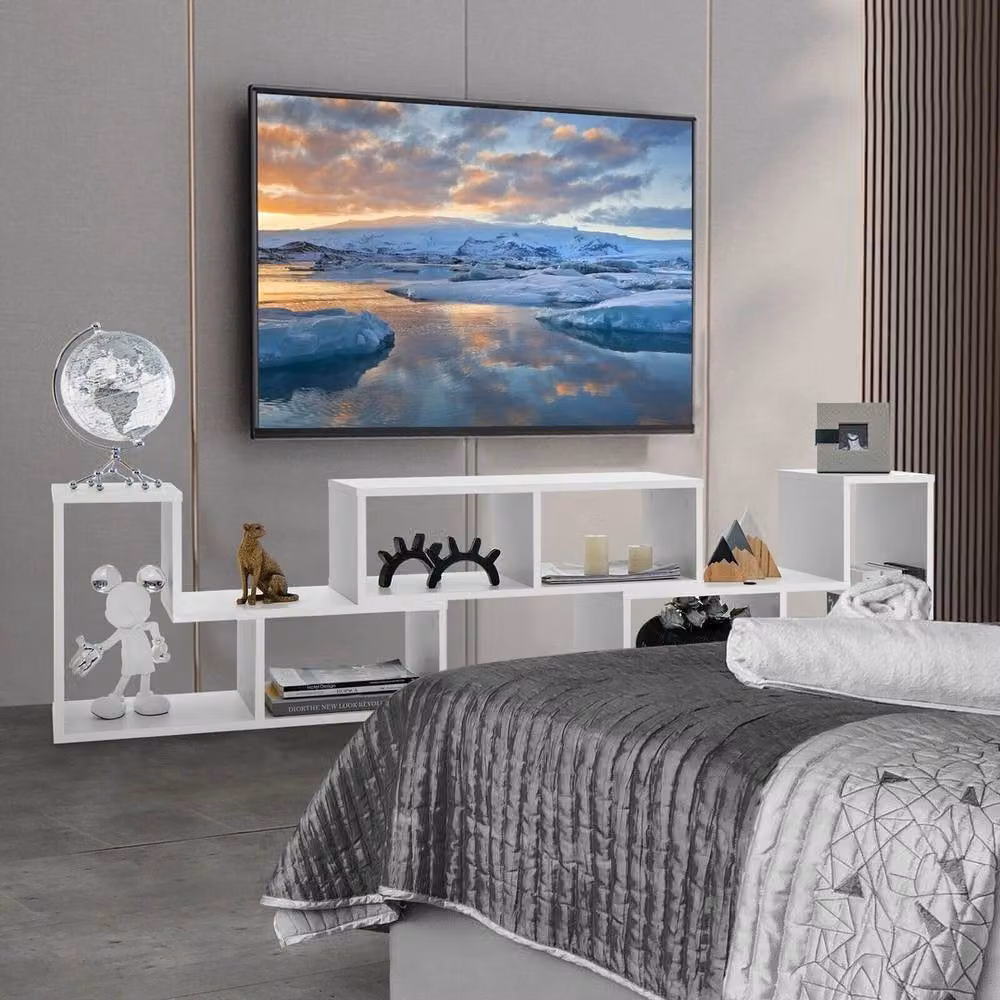 Havendro White Adjustable TV Stand for up to 65 Inch TVs – 4