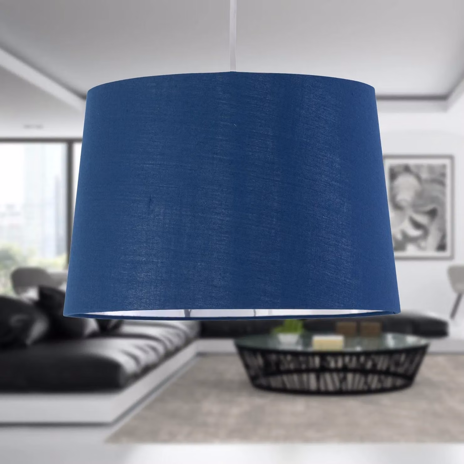 First Choice Lighting Zoey Easy Fit Cylinder Pendant Lamp Shade in Blue and Silver, Diameter: 28 cm – 3