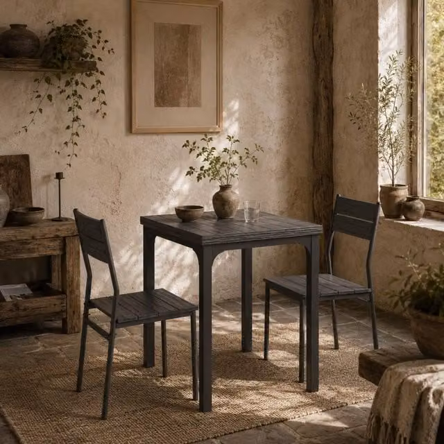 Wyld Haus Bani 3 Piece Compact Dining Set in Grey and Black Wood Grain Finish, W/D/H: 60 x 60 x 76 cm – 1