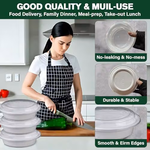 ECONX 20 Pack White Round Plastic Meal Prep Containers with Airtight Lids, 24oz Reusable Leakproof Food Storage Boxes – 2