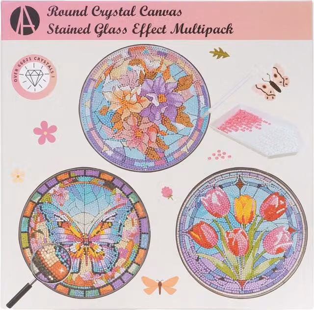 Art Studio Crystal Canvas Stained Glass Effect Floral Multipack Kit in Multicolour