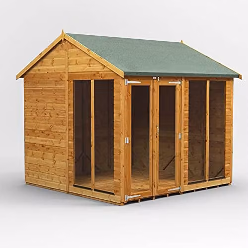 Powersheds Premium Apex Wooden Summer House in Brown with Security Features and PVC Window Sills