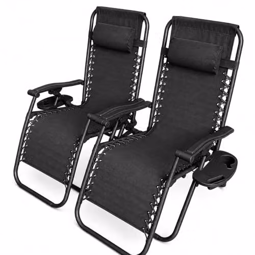 Neo Set of 2 Zero Gravity Recliner Outdoor Garden Sun Loungers in Black – 3