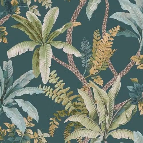 Holden Decor Trailing Palm Tropical Foliage Wallpaper in Green and Petrol