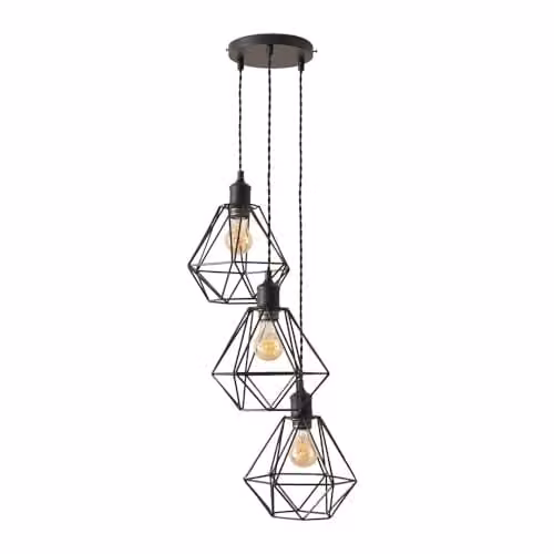 ValueLights Diablo Geometric 3 Drop Cluster Matte Black Metal Pendant Light with LED Bulbs