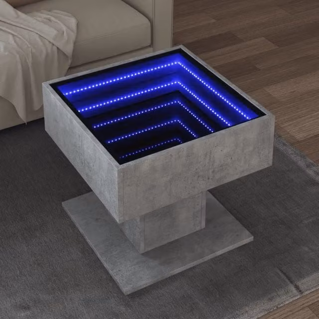 Berkfield Home Modern Square Coffee Table with LED in Concrete Grey, W/D/H: 50 x 50 x 45 cm