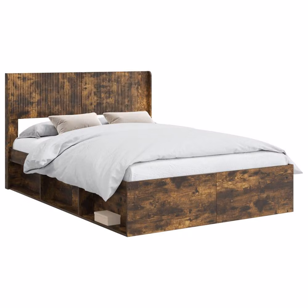 Berkfield Home Modern Bed Frame with Headboard and Side Compartment Storage, Smoked Oak, Brown, W/D/H: 120 x 200 cm – 2