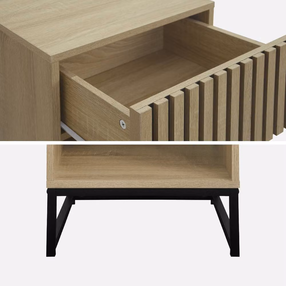 sweeek Pair of Contemporary Bedside Tables in Light Brown with Wood and Metal Decor, W/D/H: 40 x 40 x 55 cm – 3