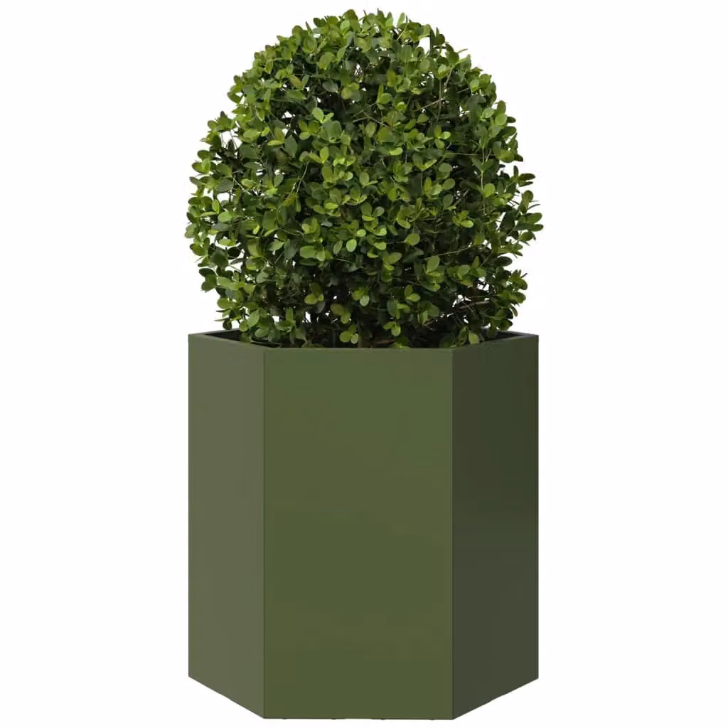Berkfield Hexagon Steel Garden Planter Tub in Olive Green, W: 46 cm, D: 40 cm, H: 45 cm – 3