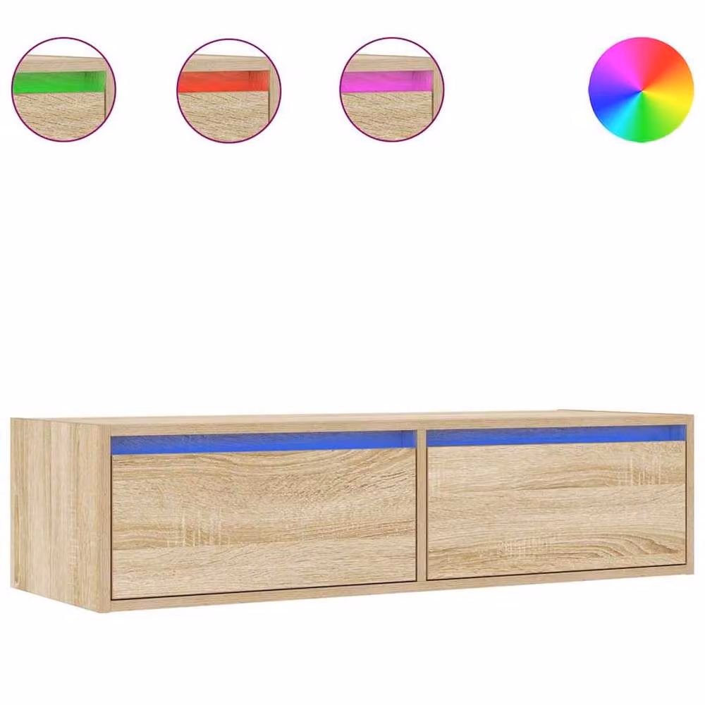 Berkfield Home TV Cabinet with LED Lights in Sonoma Oak Brown, W: 100 cm, D: 35.5 cm, H: 25 cm – 2