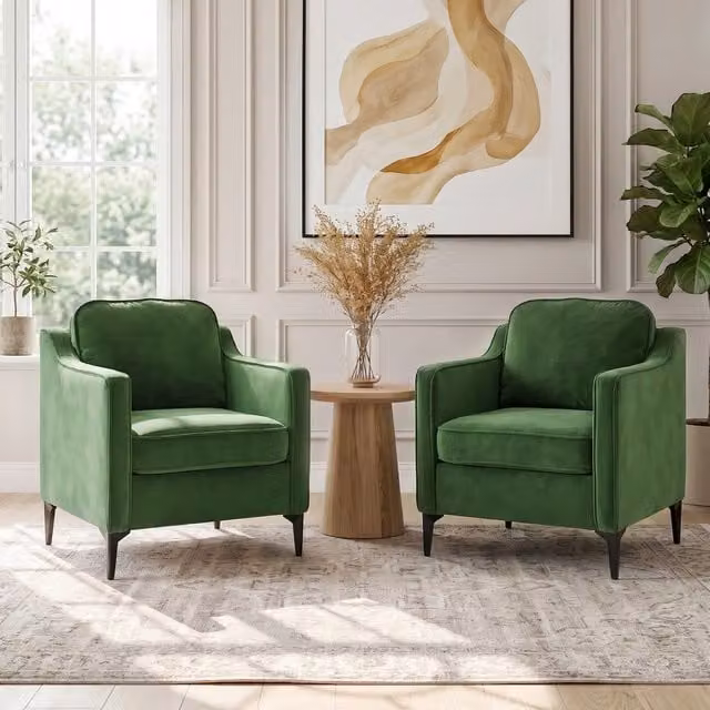 Livingandhome Modern Green Velvet Tub Armchair with Foam Upholstered Frame