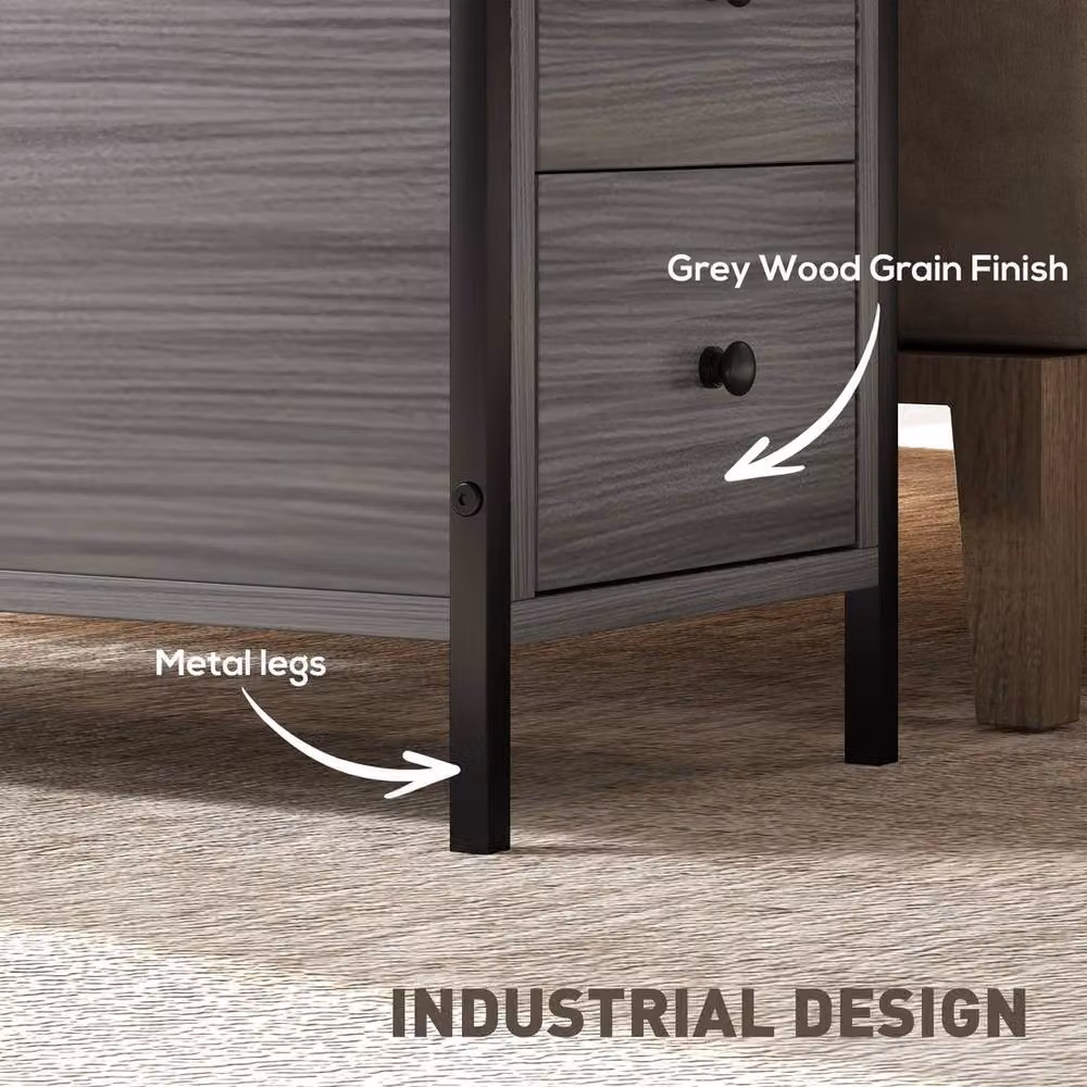 NESTLUNE Narrow Grey Metal End Table and Sofa Side Table – 3