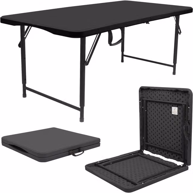Harbour Housewares Height Adjustable Folding Trestle Table, Black, 120 cm