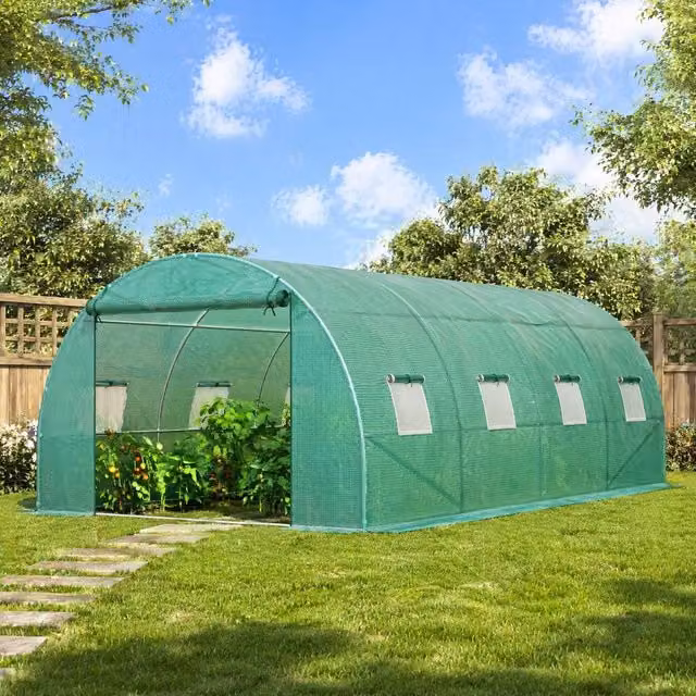 STILVORA Green Walk-in Steel Greenhouse with 8 Windows, W/D/H: 600 x 300 x 200 cm – 1