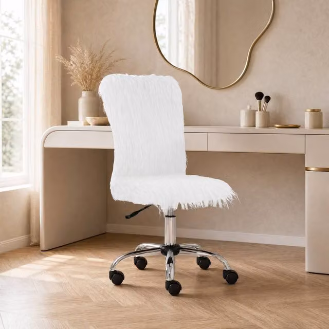 STILVORA Modern White Velvet Plush Task Chair with 360 Degree Swivel and Adjustable Height