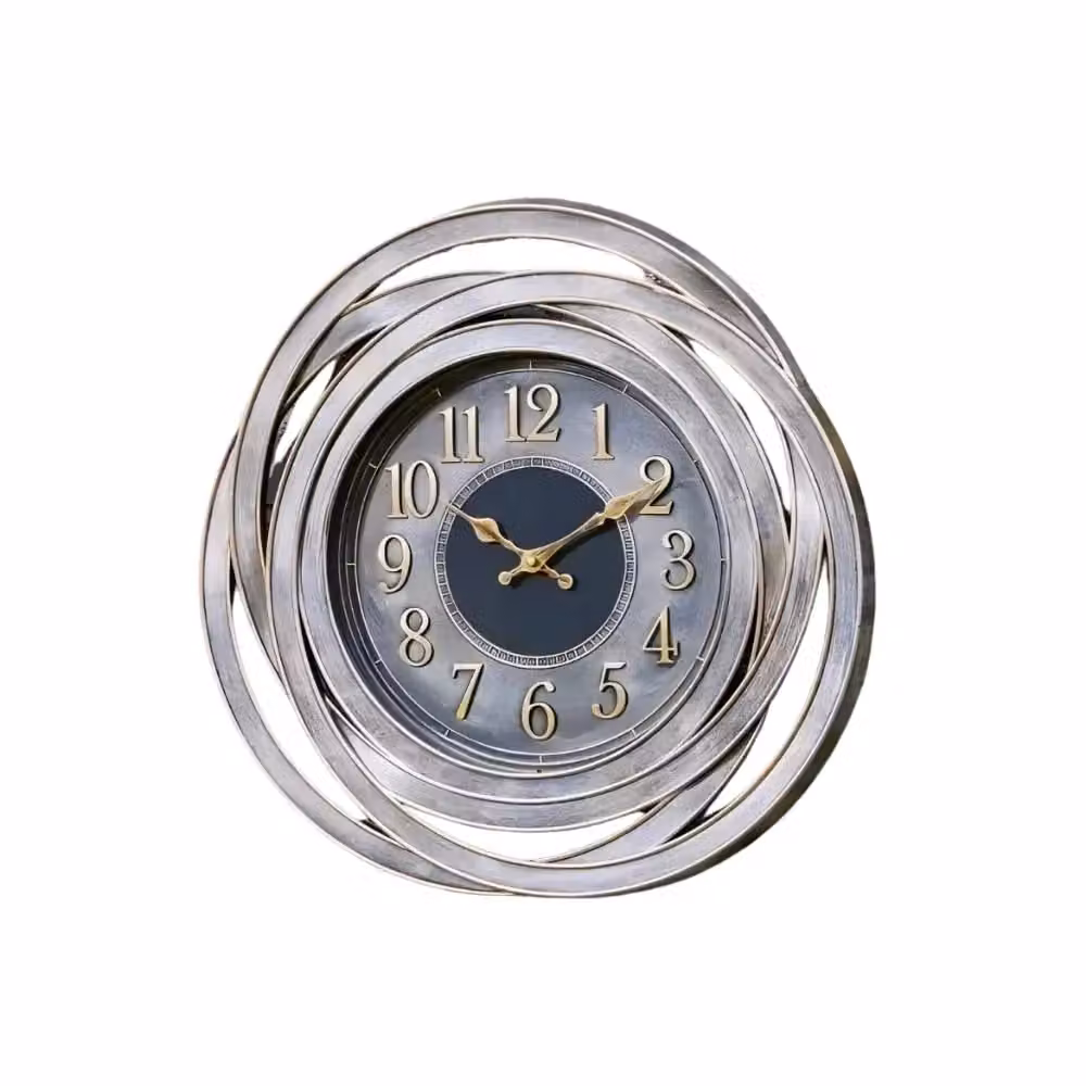 Marco Paul Grey and Silver Abstract Round Metal Wall Clock, Diameter: 51 cm – 2