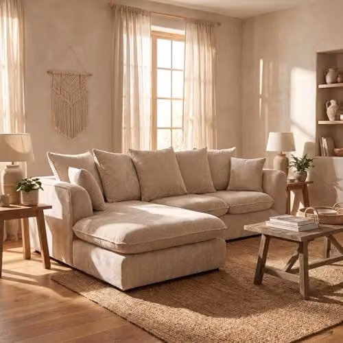 Abakus Direct Lucas Right Facing Corner Sofa in Cream Water Repellent Velvet Chenille – 3