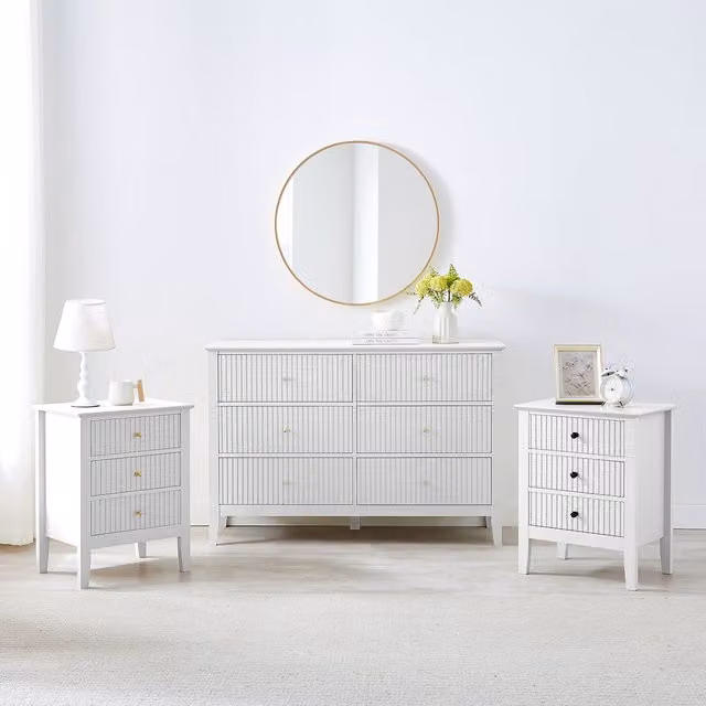 Melody Maison Hales White Range Large Chest of Drawers and Pair of Bedside Tables