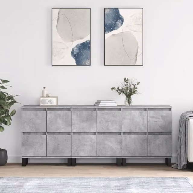 Berkfield Home 3-Piece Sideboard Set in Concrete Grey Engineered Wood – 1