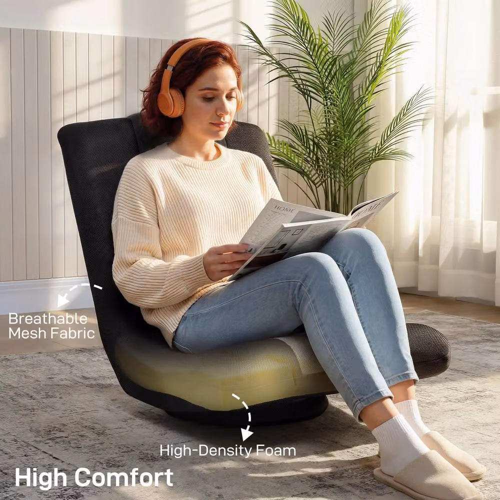 STILVORA Modern Floor Chair with 360 Degree Swivel Base and Adjustable Backrest in Black Fabric – 8