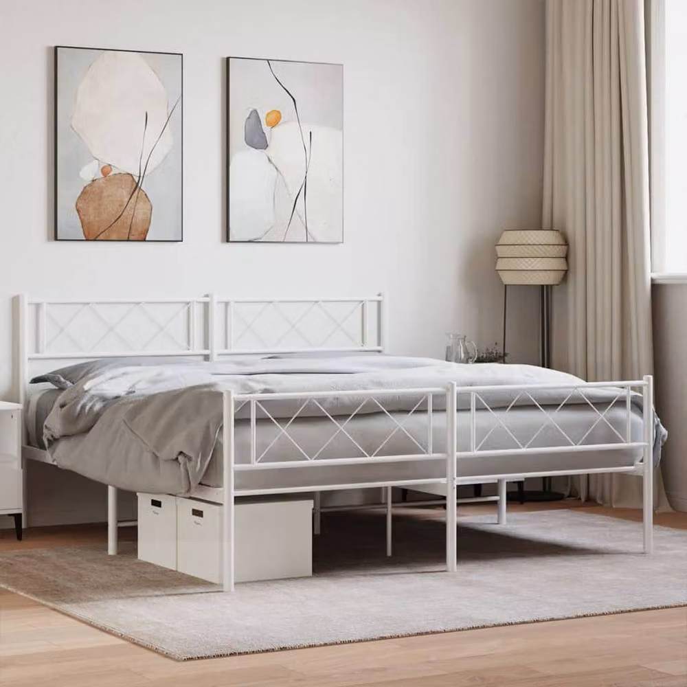 Berkfield Home Metal Bed Frame with Headboard and Footboard in White, W/D/H: 140 x 190 cm – 2