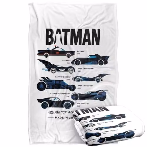 Warner Bros. Batman Silhouette Batmobiles Super Soft Fleece Throw Blanket, Multicolour – 1