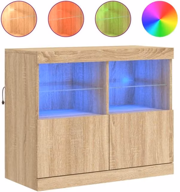 Berkfield Home Modern Sideboard with Integrated LED Lights in Sonoma Oak Brown, W: 81 cm, D: 37 cm, H: 67 cm