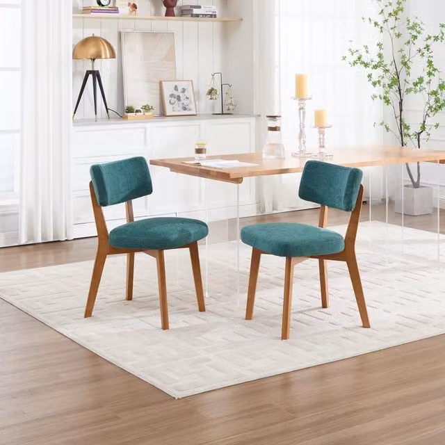 Aosom UK Mid-Century Upholstered Dining Chairs with Ergonomic Backrest, Green, W/D/H: 54.5 x 47 x 77 cm