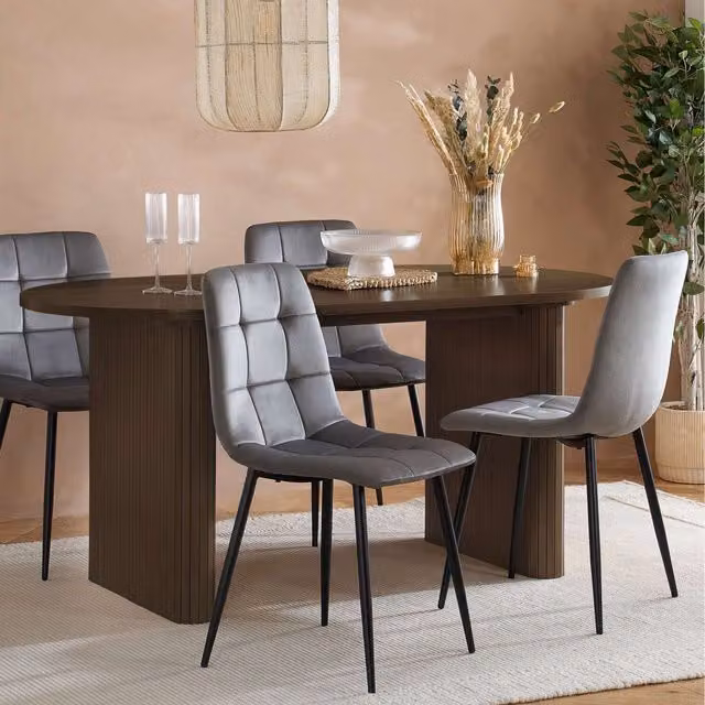 Birlea Axel Oval Fluted Dining Table and 4 Chairs in Black and Walnut