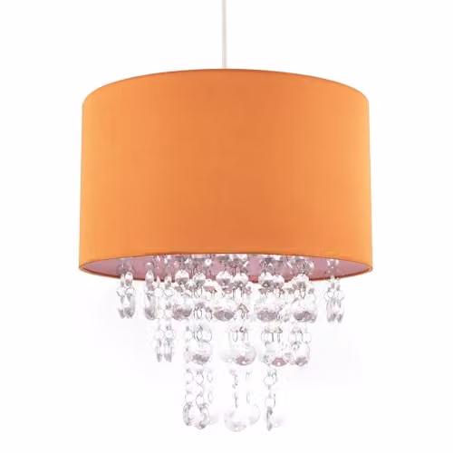 Happy Homewares Modern Orange Satin Fabric Pendant Light Shade with Transparent Acrylic Droplets, Diameter: 30 cm