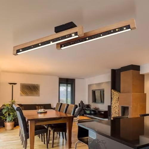 Netlighting Starla Globo Lighting LED Ceiling Light in Black and Brown Wood with Star Effect, Warm White, L 70 cm – 3