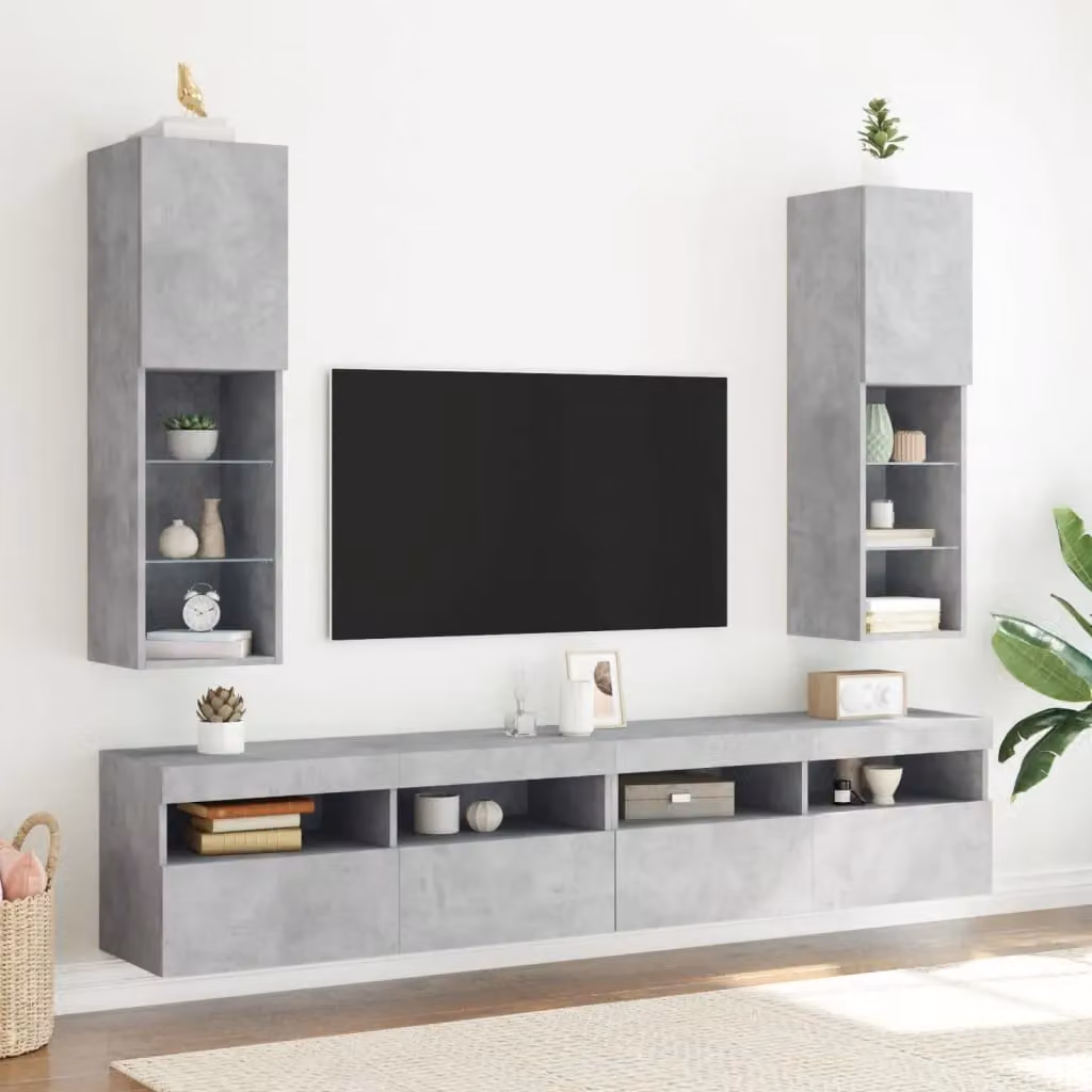 Berkfield Home Modern TV Cabinet with LED Lights in Concrete Grey, W/D/H: 30.5 x 30.0 x 102.0 cm – 3