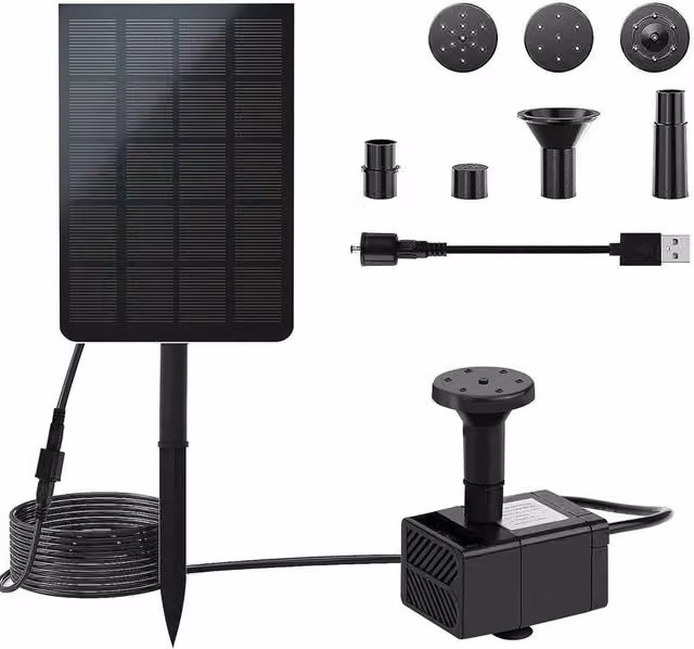 FLAVORA Solar Powered Water Feature Fountain Pump in Black