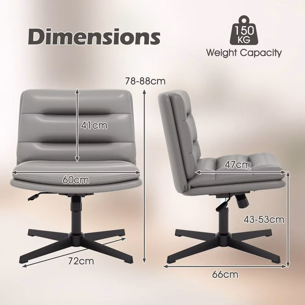Gymax Height Adjustable Mid-Back Cross Legged Makeup Vanity Chair in Grey PU Leather – 2