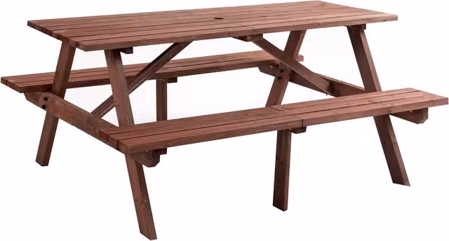 BIRCHTREE Rustic Brown Wood 4 Seat Picnic Table for Garden and Terrace