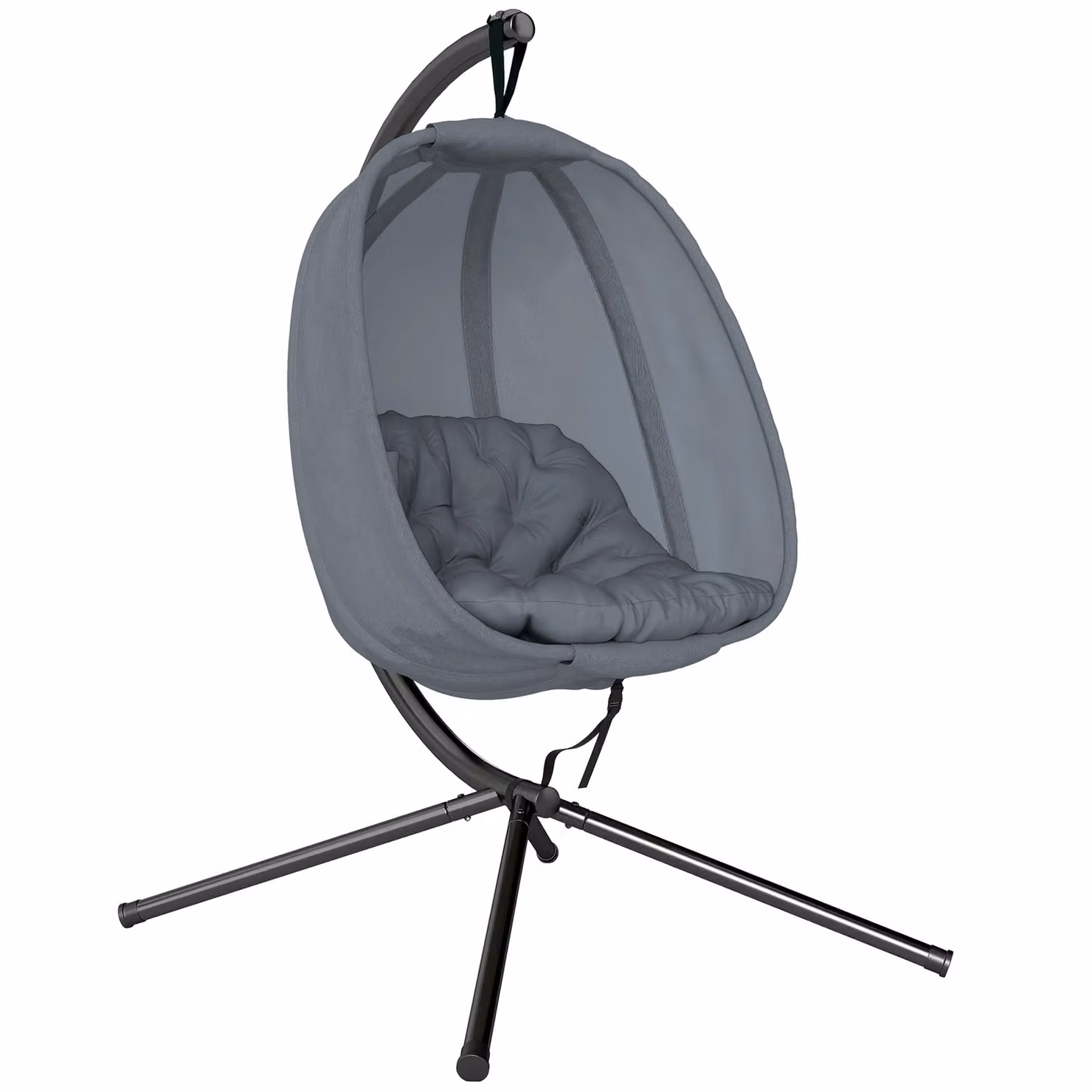 Outsunny Folding Texteline Hanging Egg Chair Swing Hammock with Side Pocket in Grey – 3