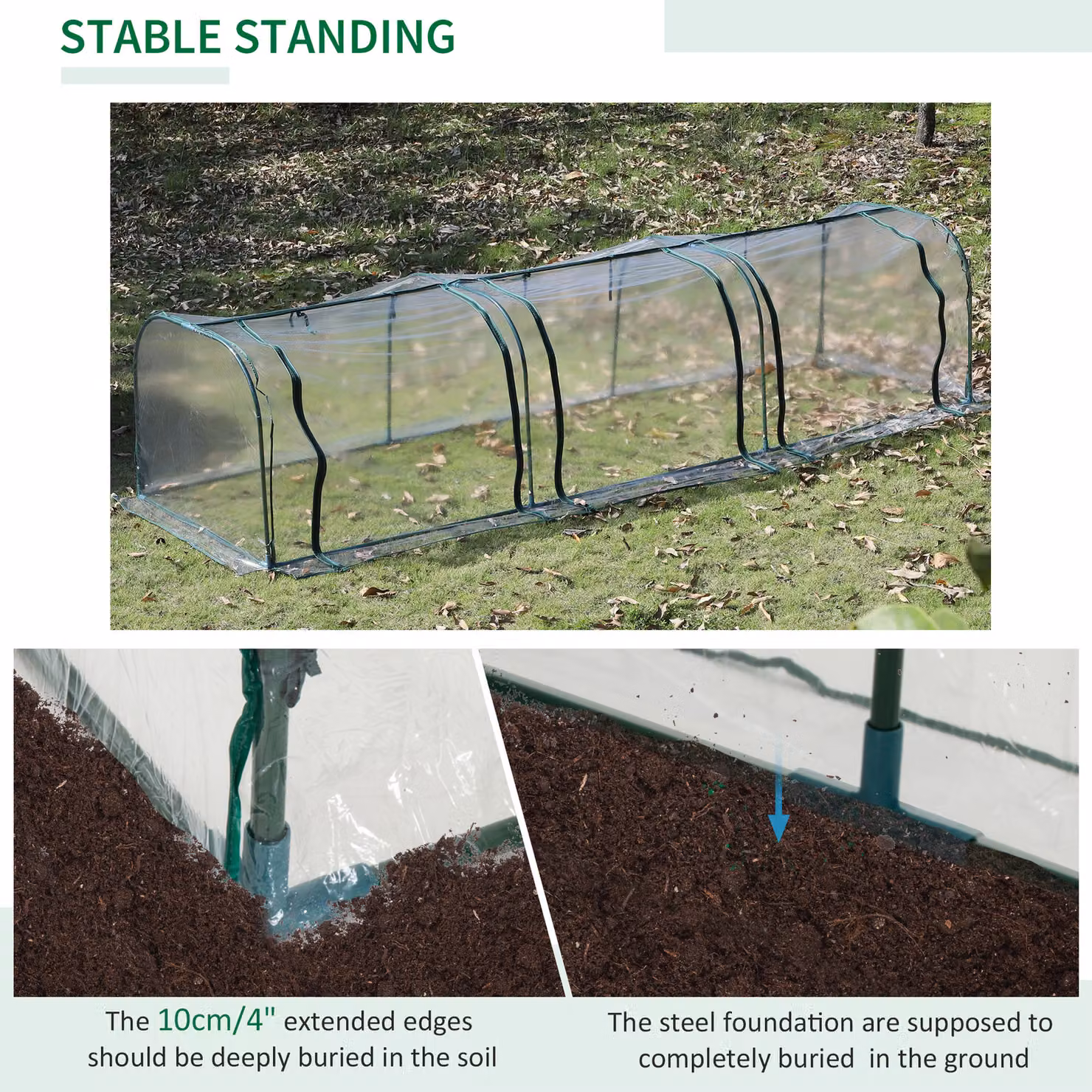 Outsunny Portable Small Greenhouse with Steel Frame and PVC Tunnel, W: 100 cm, H: 80 cm, D: 350 cm – 4