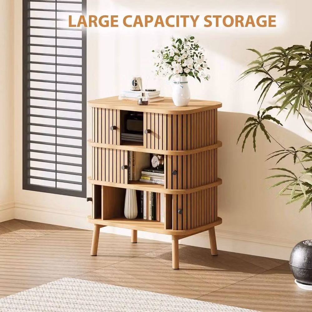 VOGREX 3 Drawer Brown Wood and Bamboo Dresser Chest for Bedroom or Living Room Storage – 2