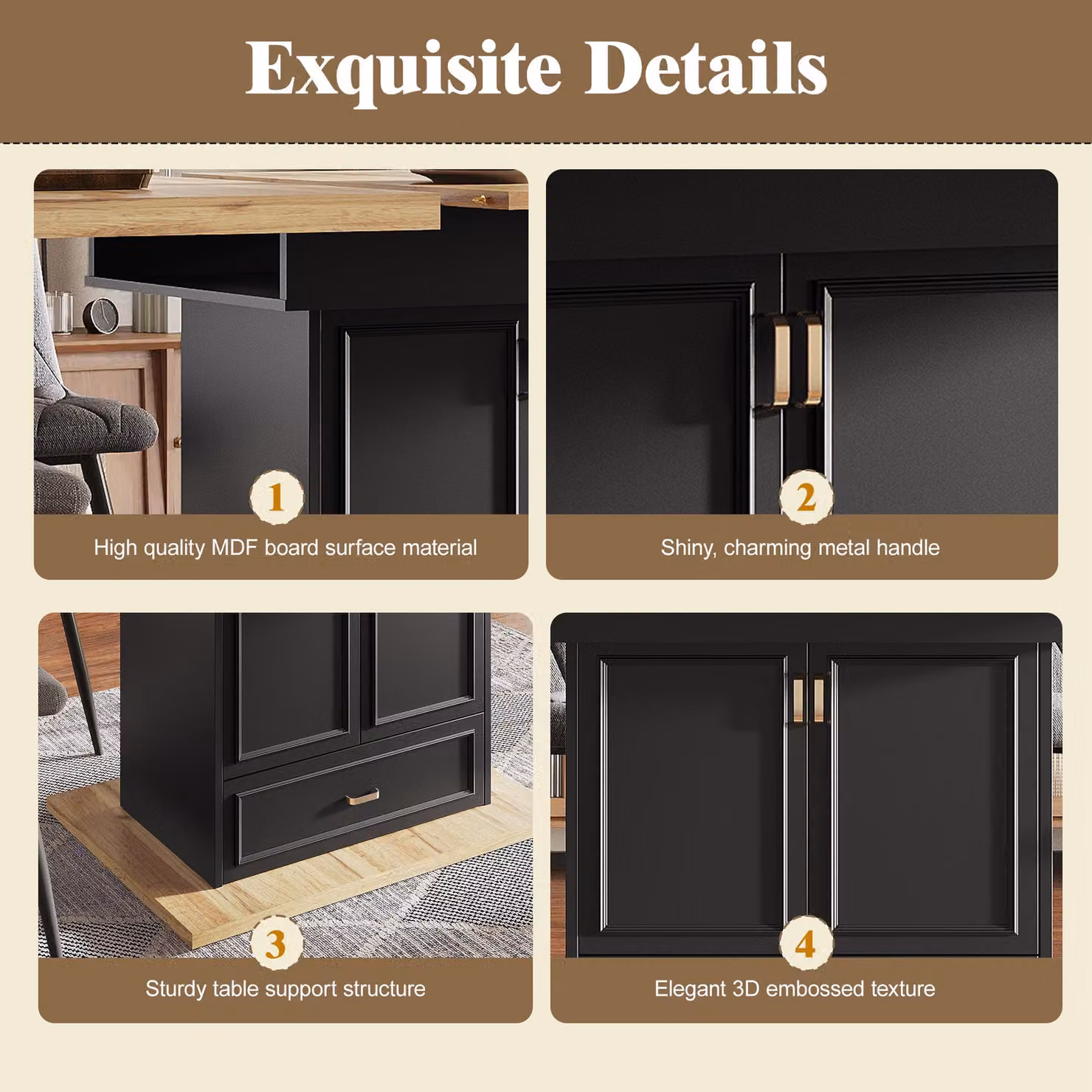 Aosom UK Lockable Telescopic Kitchen Table with Wood-Grain MDF Top and Concealed Storage, Black, W: 80 cm, D: 110 cm, H: 75 cm – 4