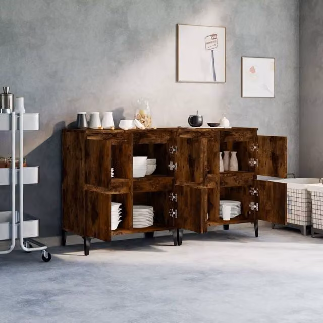 Berkfield Home Set of 2 Smoked Oak Sideboards in Brown, W/D/H: 60 x 35 x 70 cm