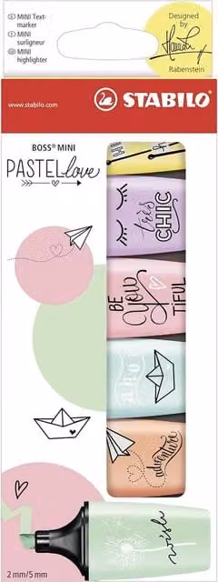 STABILO BOSS MINI Highlighter Pens, Pastel Love Multicolour, Chisel Tip