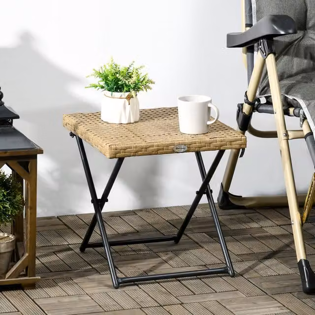 Outsunny Small Folding Square Rattan Garden Coffee Table in Beige