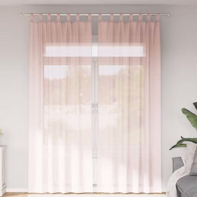 Berkfield Home Pink Voile Fabric Panel Curtains with Tabs, 2 Pack, W: 140 cm, H: 260 cm