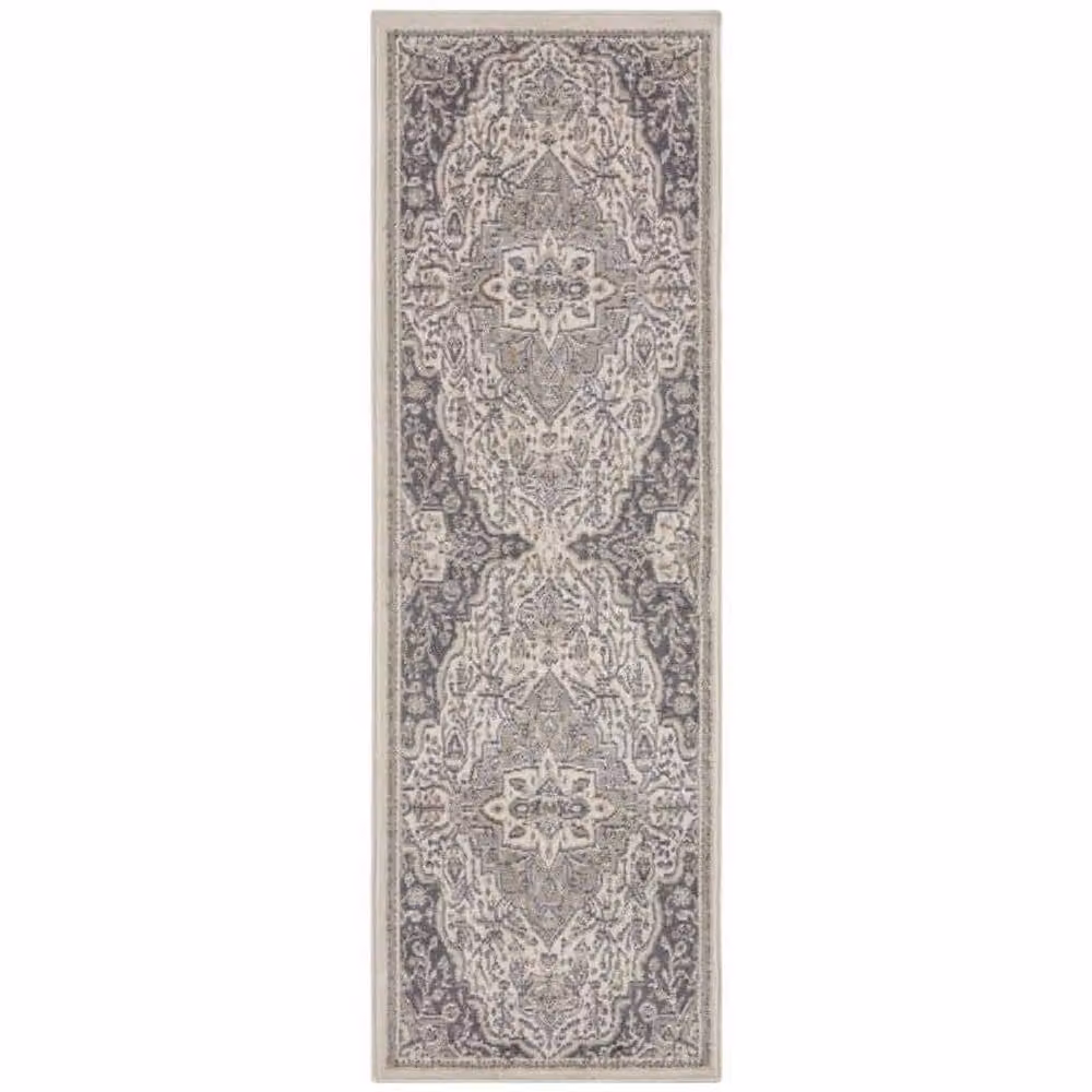 THE RUGS Terrain Designer Medallion Shortpile Polypropylene Rug in Grey, W: 240 cm, D: 340 cm – 3