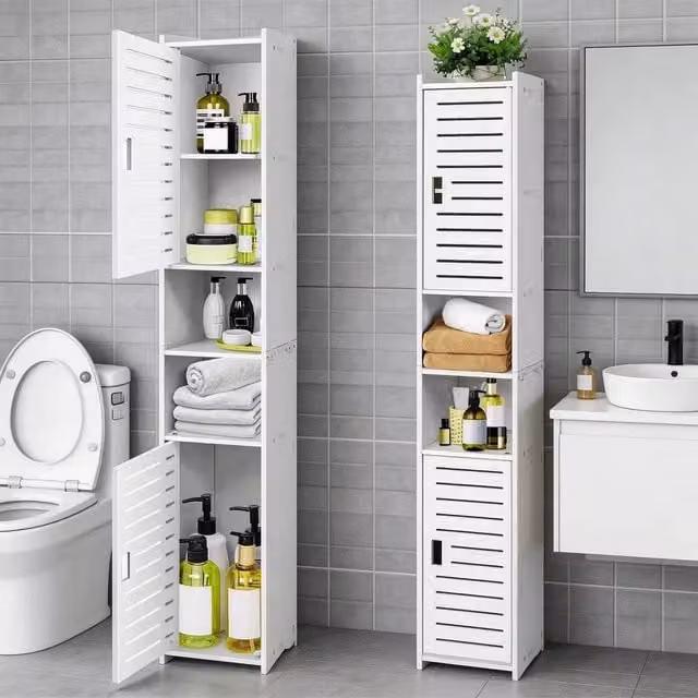 EONLION White Freestanding Bathroom Storage Cabinet with Adjustable Shelves and Back Panel – 1